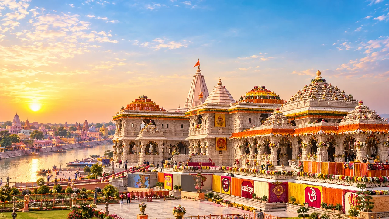 Ayodhya Ram Mandir temple and surrounding Ayodhya city
