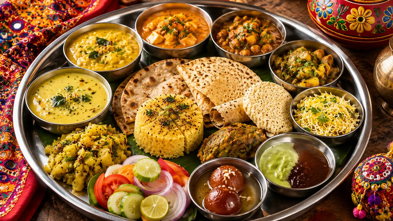 Gujarat cuisine – traditional Gujarati thali with regional dishes