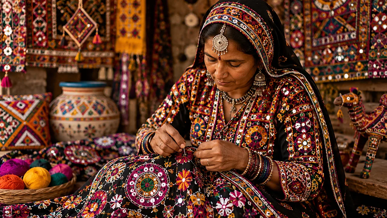 Gujarat culture - traditional Kutch handicrafts and colorful embroidery