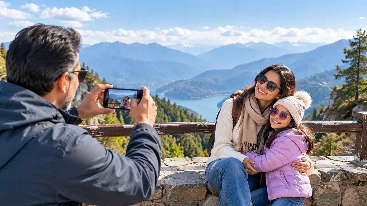 Family enjoying sightseeing in Himachal Pradesh