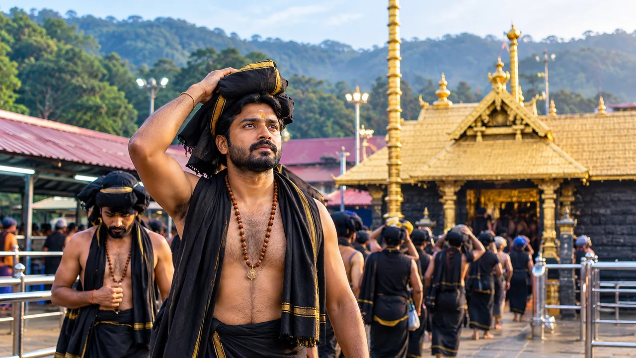Ayyappa devotee preparing for Sabarimala pilgrimage during Mandala Vrutham