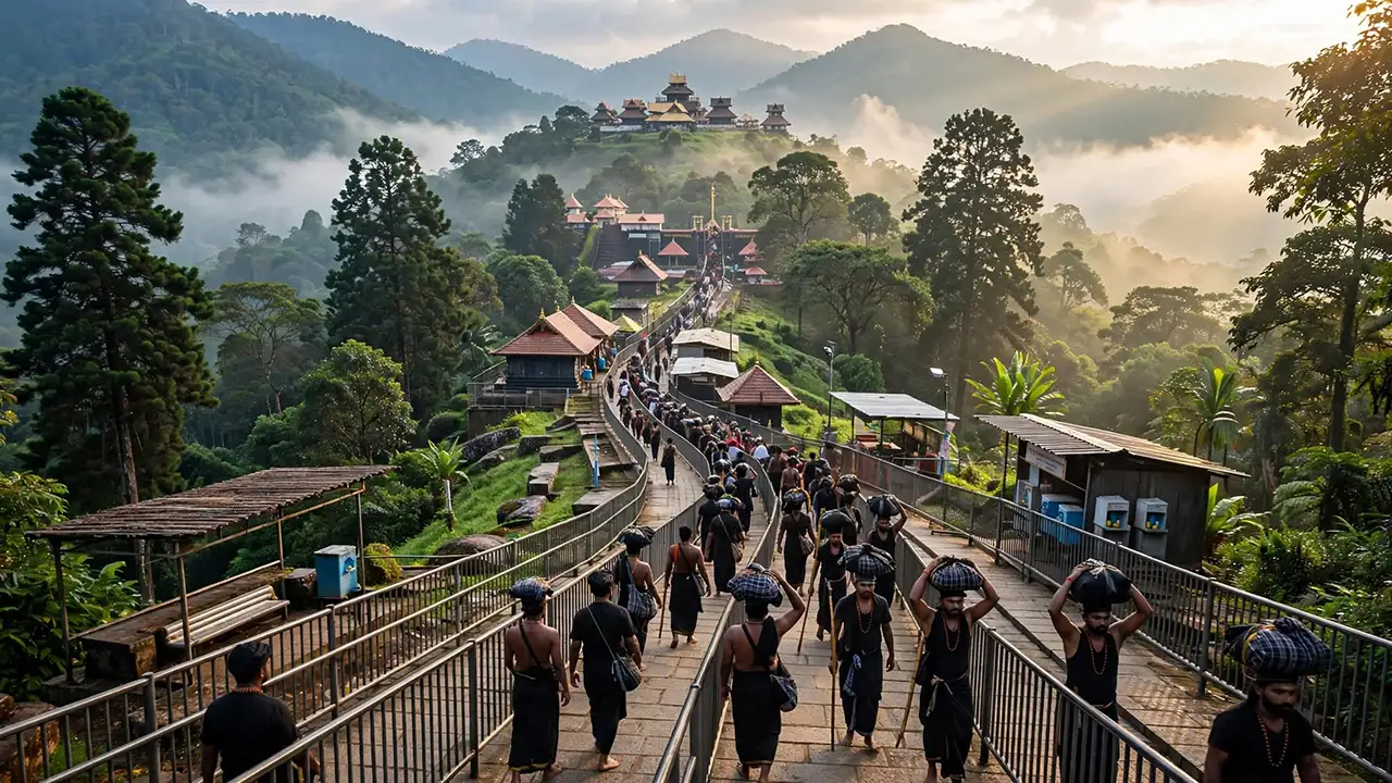Pilgrims travelling towards Sannidhanam during Sabarimala Yatra