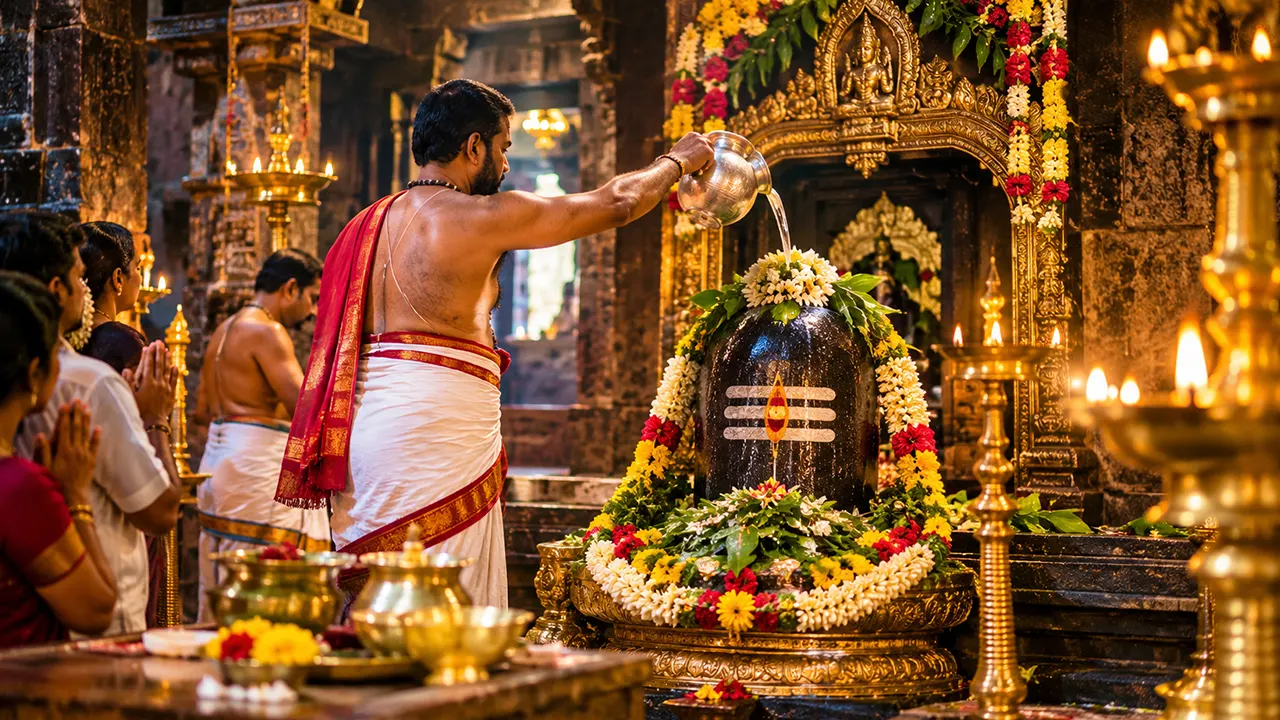 Traditional worship and seva at Srisailam Temple