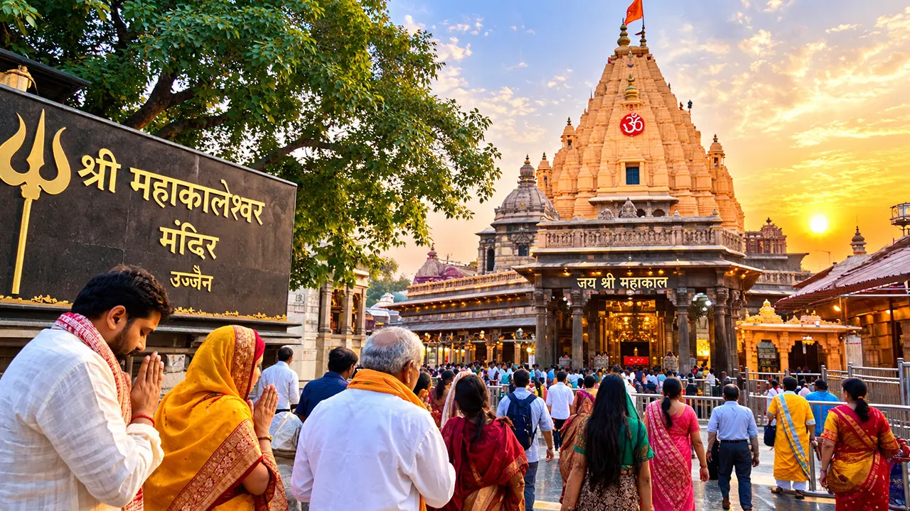 Pilgrims visiting Mahakaleshwar Temple during Ujjain pilgrimage