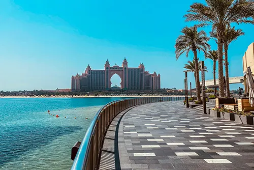 Palm Jumeirah Dubai tourism with luxury resorts and iconic island