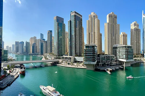 Dubai Marina waterfront skyline yachts nightlife tourism travel destination