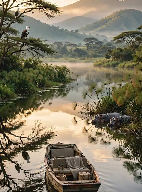 Lake Naivasha boat safari tour showcasing peaceful waters, wildlife, and scenic Kenyan landscapes