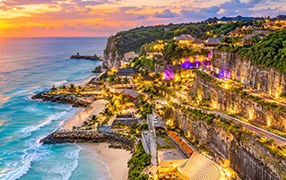 Experience the scenic white sands and turquoise waters of Melasti Beach Bali during holidays