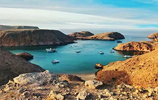 Oman coastal holiday showcasing pristine islands, turtle reserve, and scenic travel experiences along shores.